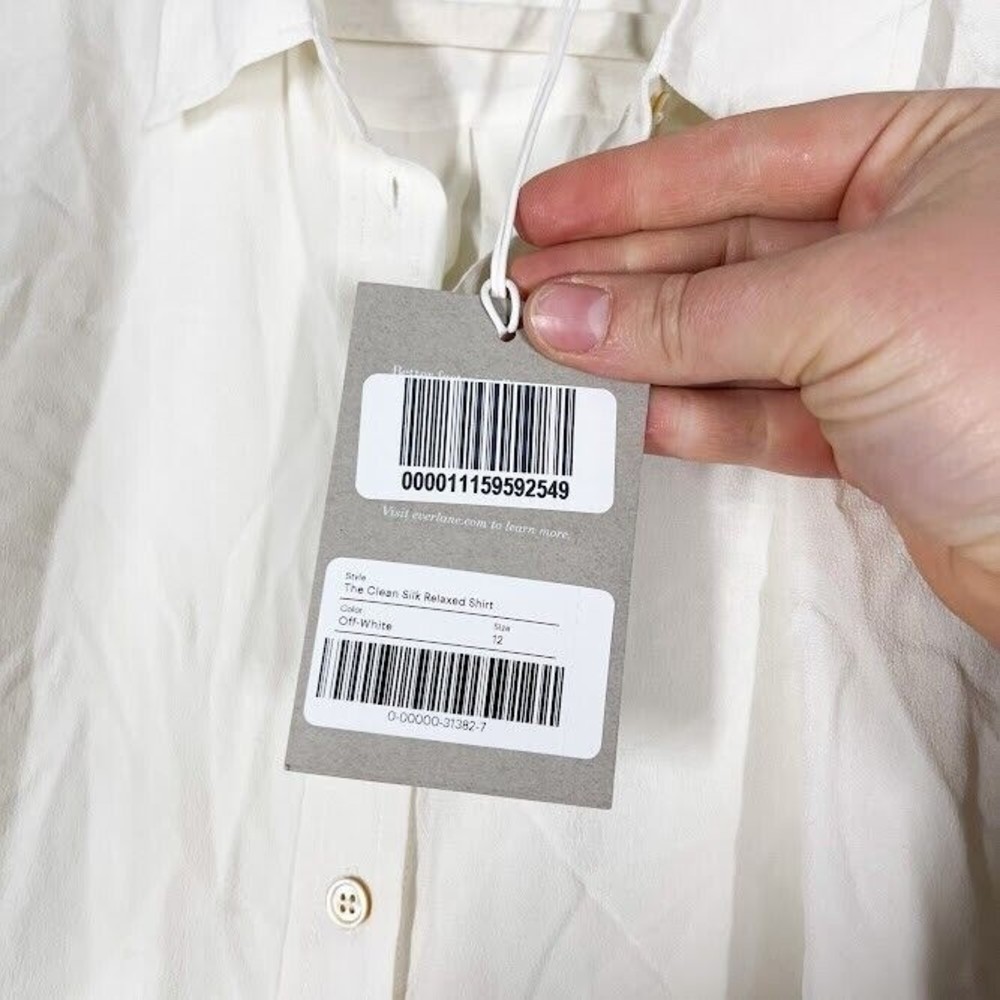 Everlane The Clean Silk Relaxed Shirt Womens Button Down Blouse Off White 12 NWT - Picture 8 of 10